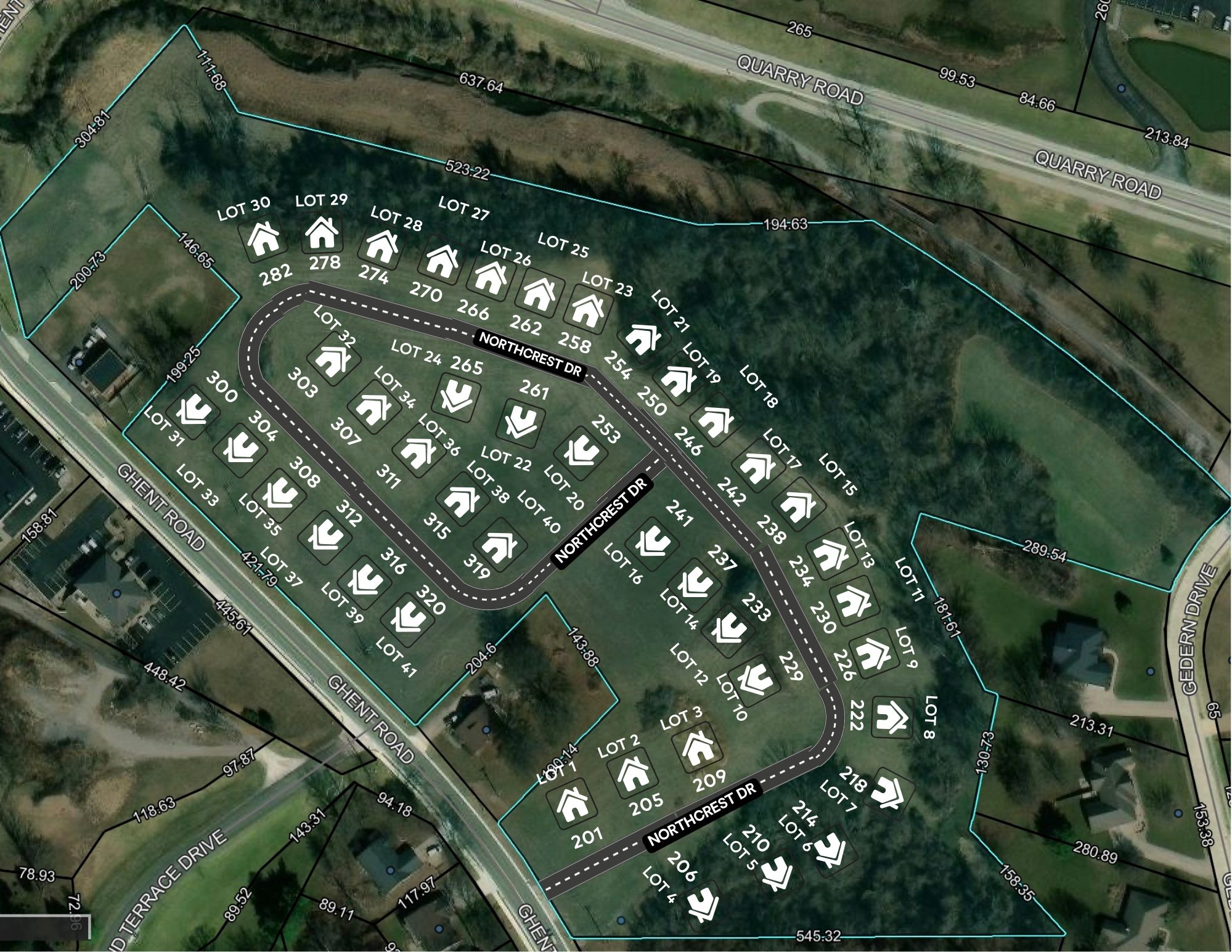 Site plan of Northpointe Villas showing lot locations along Northcrest Drive, Columbia, Illinois