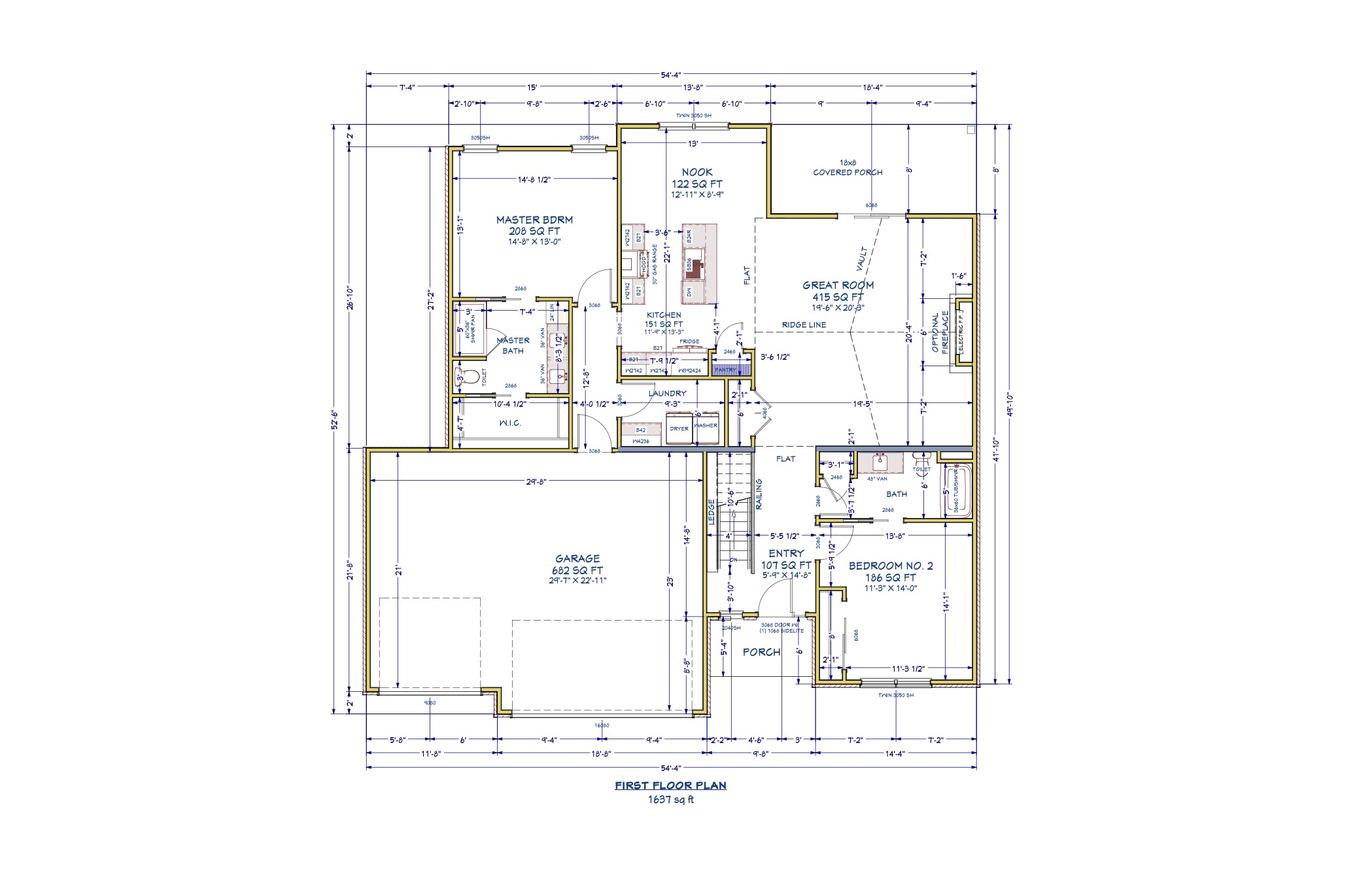 The Aspen II 3-car garage main level floor plan
