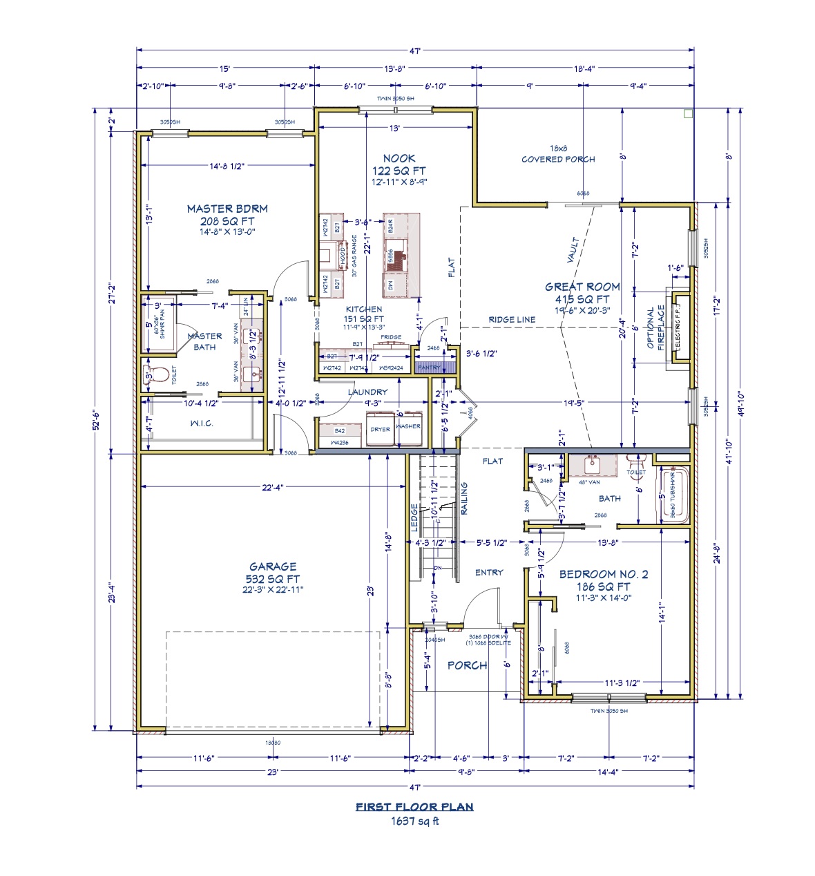 The Aspen II 2-car garage main level floor plan